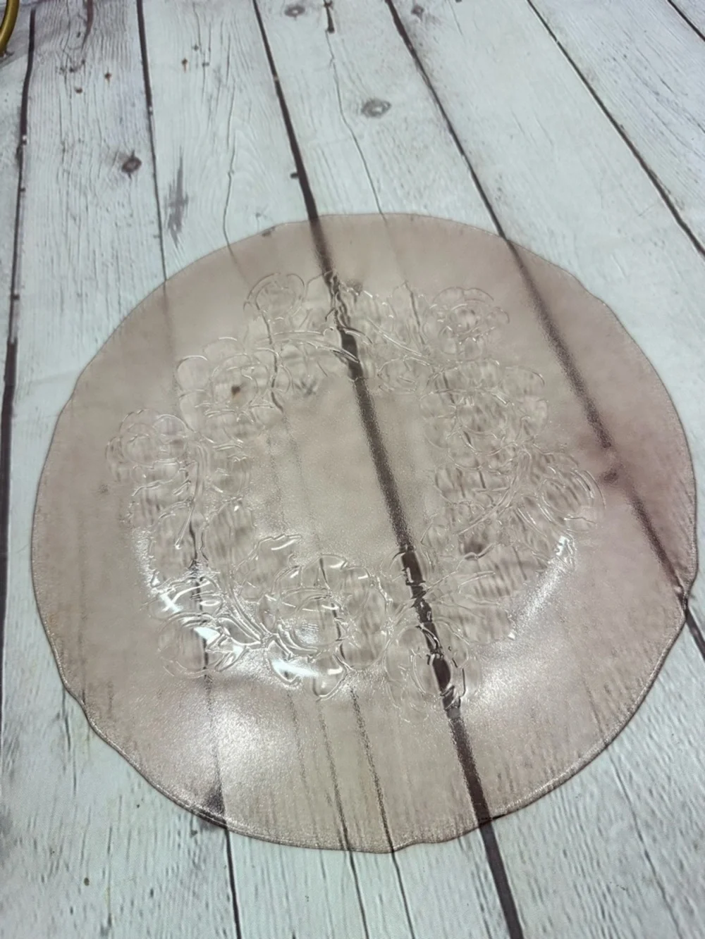 vtg arcoroc france Pink Glass serving Plate rose floral decorative cottagecore